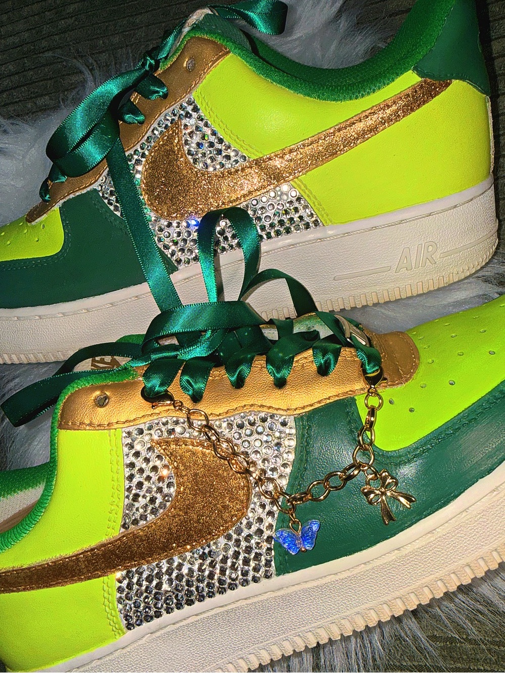 Nike Custom Green and Gold Air Force 1 Sneakers